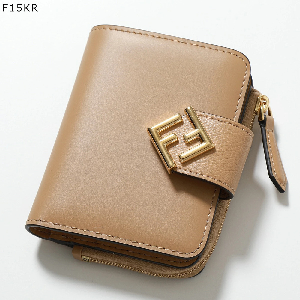 Fendi ALWA Bi fold Wallet Diamond Leather Metal Coin Pocket